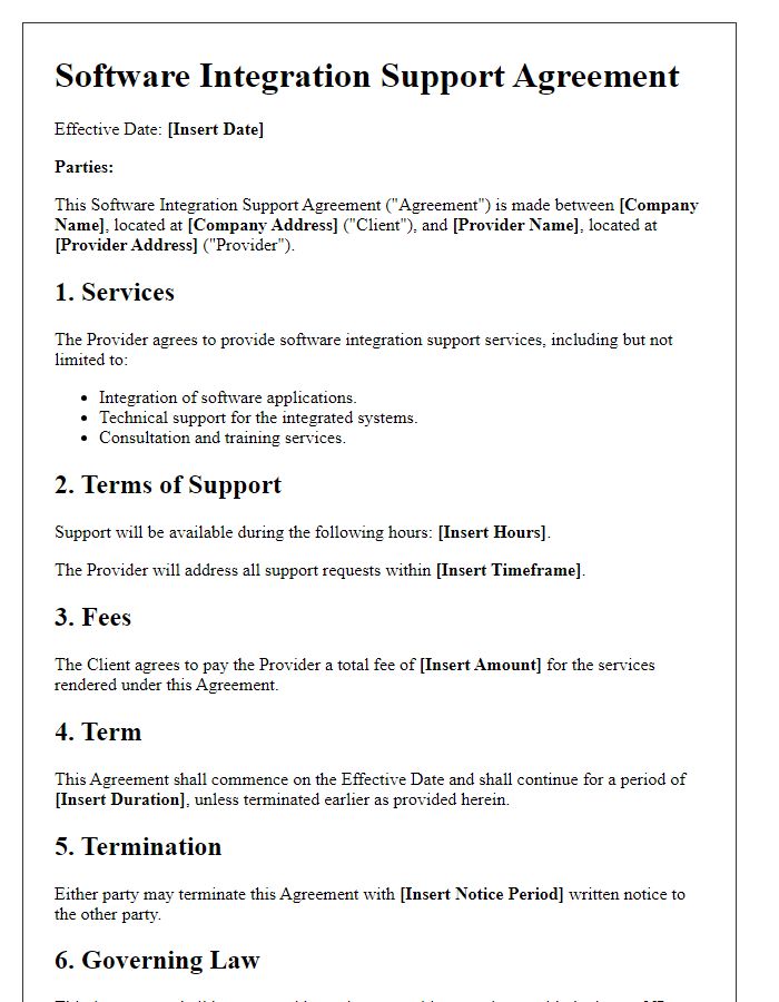 Letter template of software integration support agreement