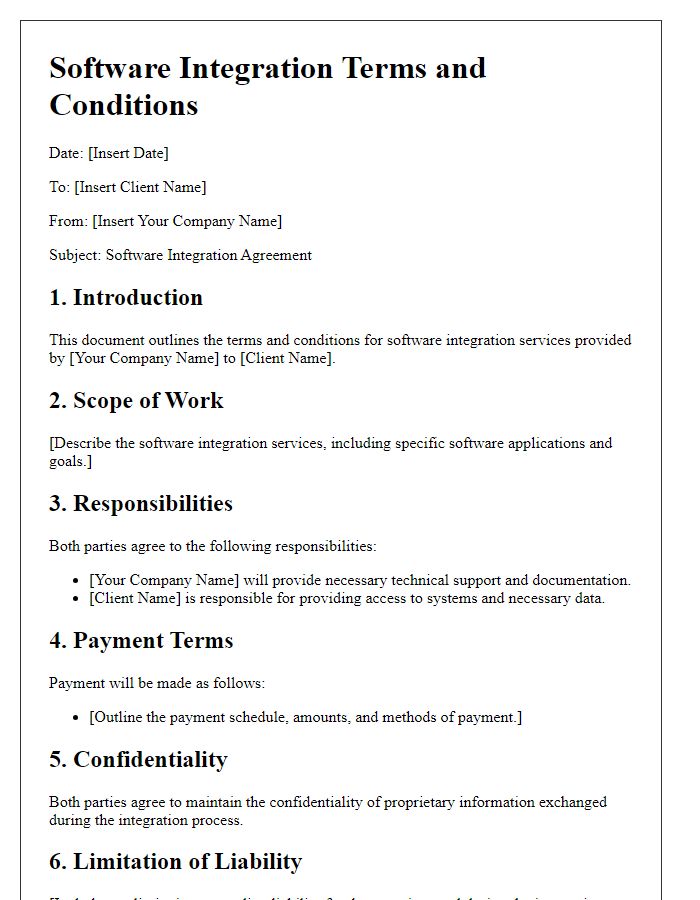 Letter template of software integration terms and conditions