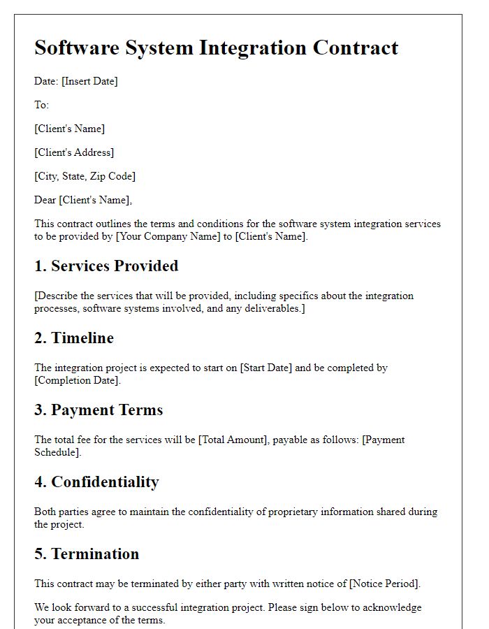 Letter template of software system integration contract