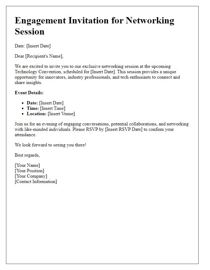 Letter template of engagement for networking session at technology convention