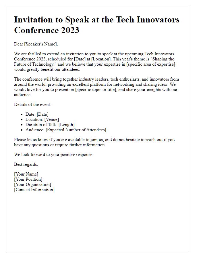 Letter template of invitation to speak at a tech conference