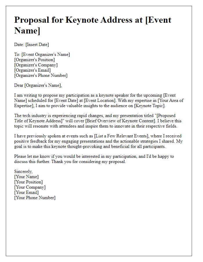 Letter template of proposal for keynote address at tech event