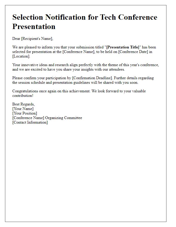 Letter template of selection notification for tech conference presentation