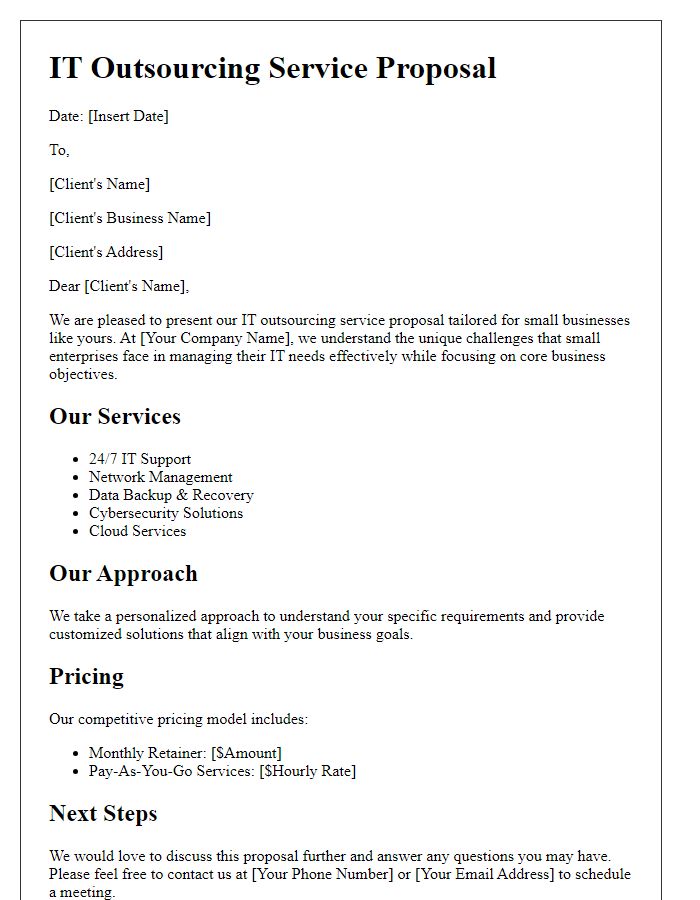 Letter template of IT outsourcing service proposal for small businesses.