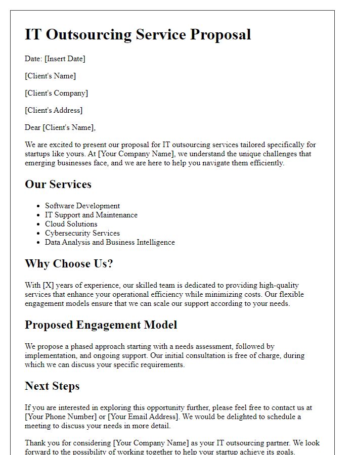 Letter template of IT outsourcing service proposal targeting startups.