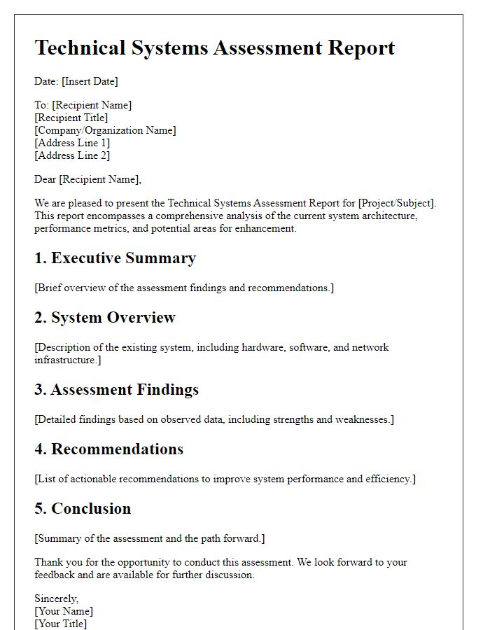 Letter template of technical systems assessment report