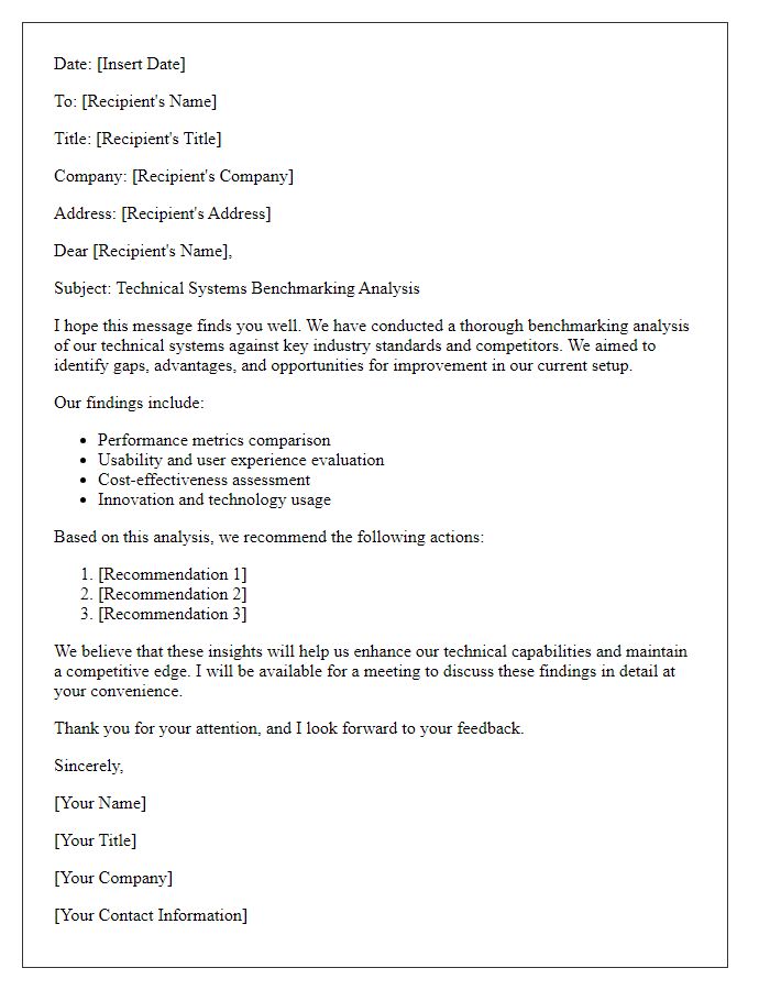 Letter template of technical systems benchmarking analysis