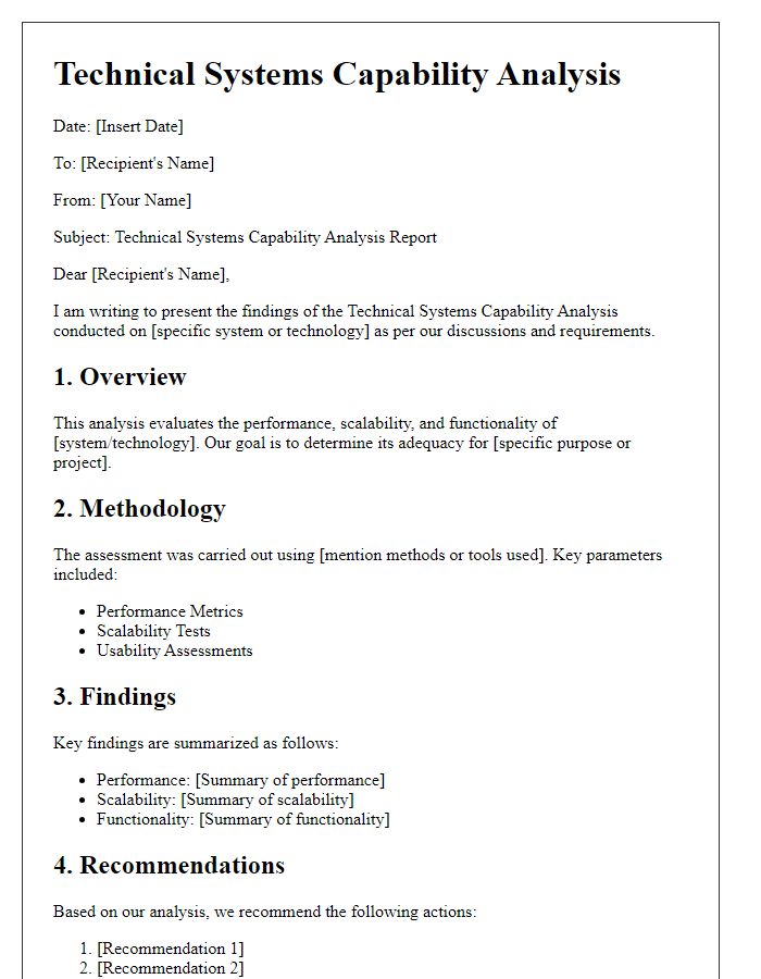 Letter template of technical systems capability analysis