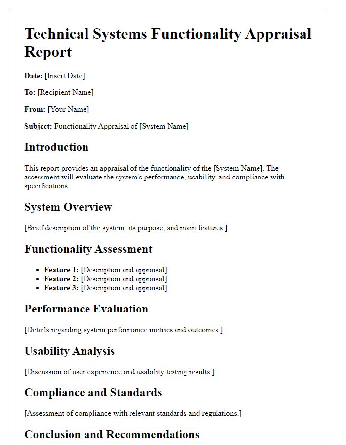 Letter template of technical systems functionality appraisal