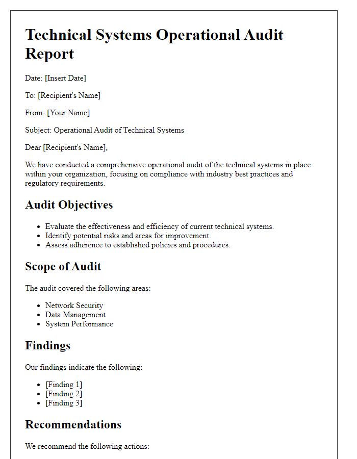 Letter template of technical systems operational audit