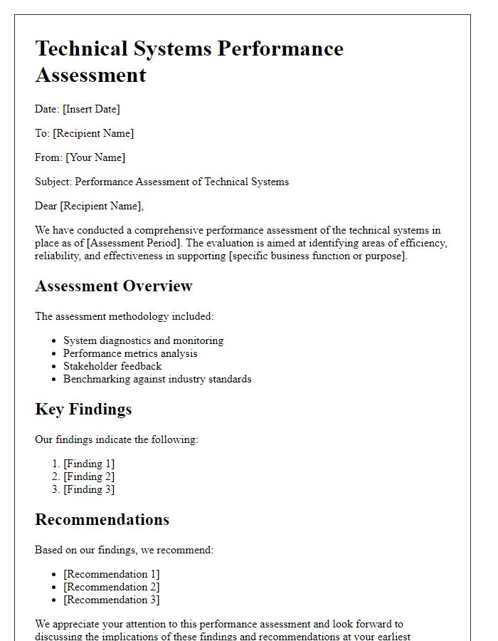 Letter template of technical systems performance assessment