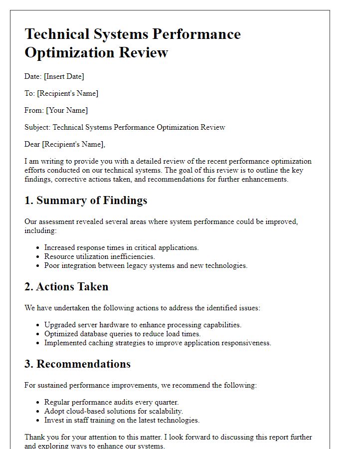 Letter template of technical systems performance optimization review