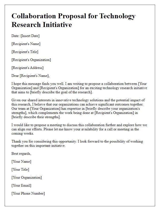 Letter template of collaboration proposal for technology research initiative