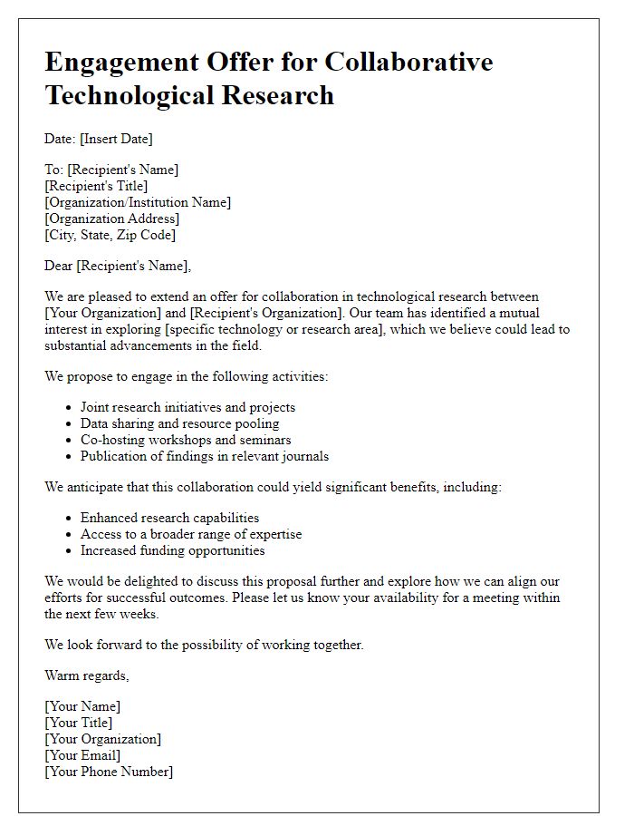 Letter template of engagement offer for collaborative technological research