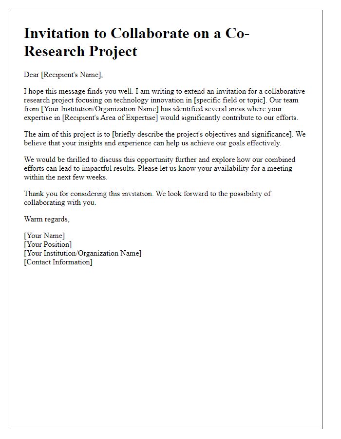 Letter template of invitation for co-research project in technology innovation