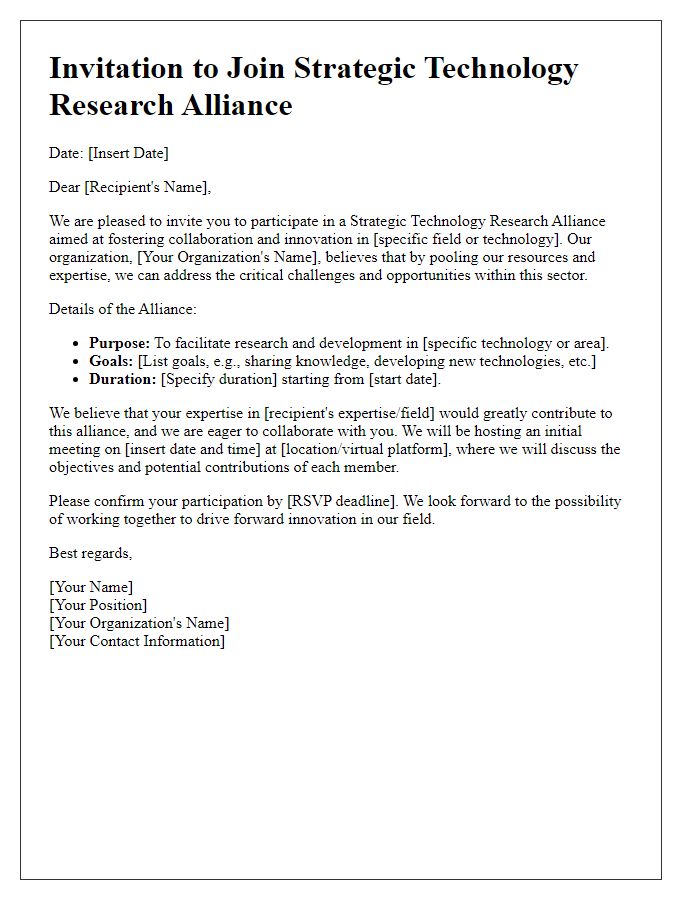 Letter template of invitation for strategic technology research alliances