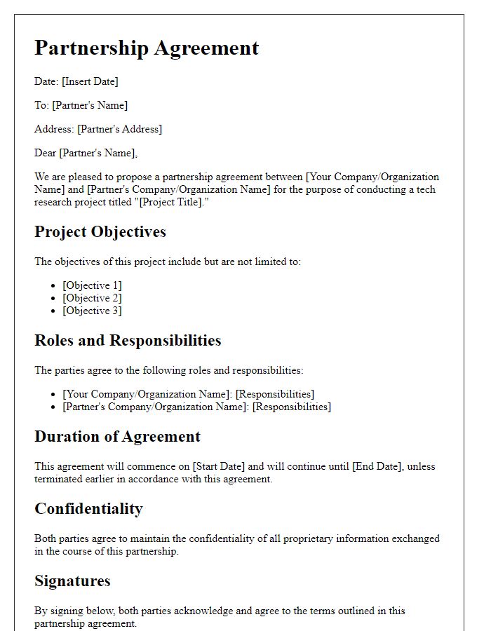 Letter template of partnership agreement for tech research project