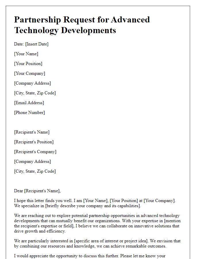 Letter template of partnership request for advanced technology developments