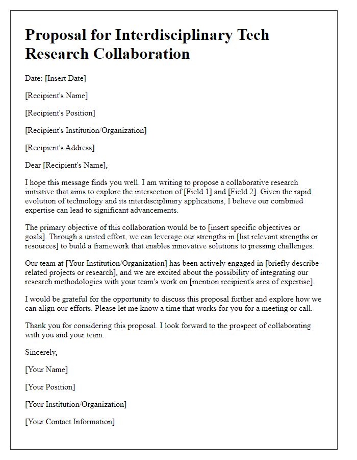 Letter template of proposal for interdisciplinary tech research collaboration