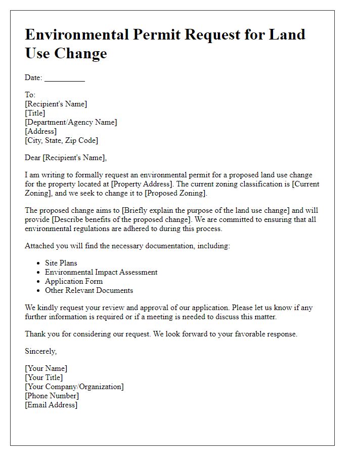 Letter template of environmental permit request for land use change.