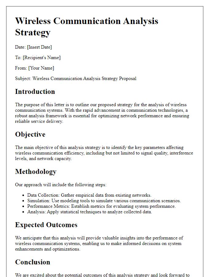 Letter template of wireless communication analysis strategy