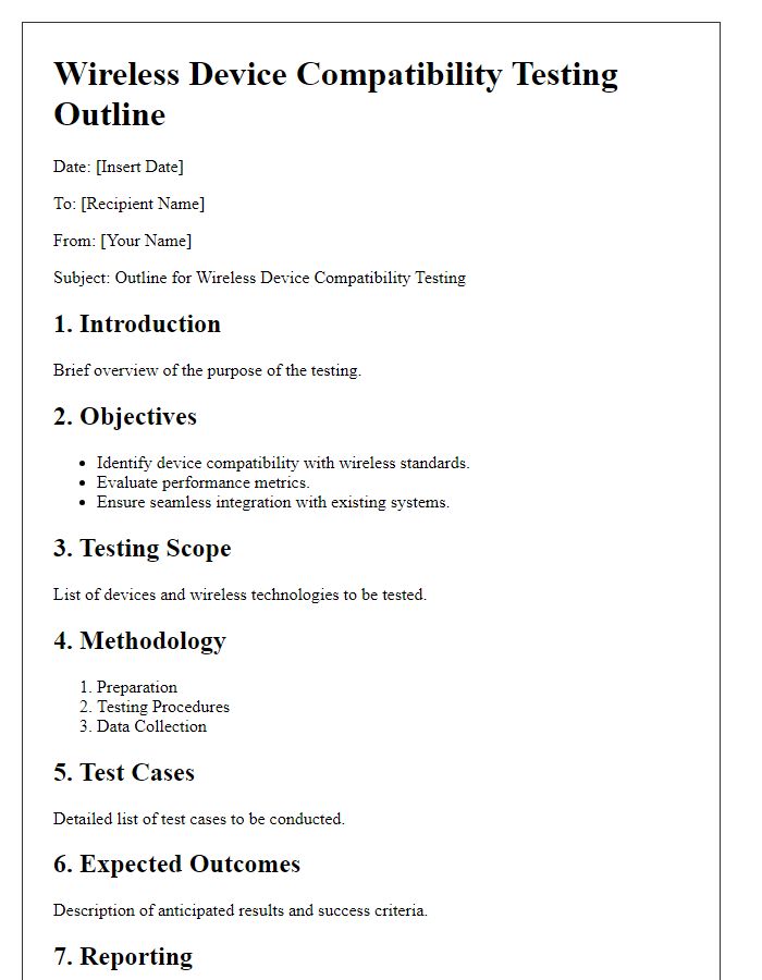 Letter template of wireless device compatibility testing outline