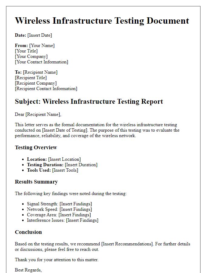 Letter template of wireless infrastructure testing document