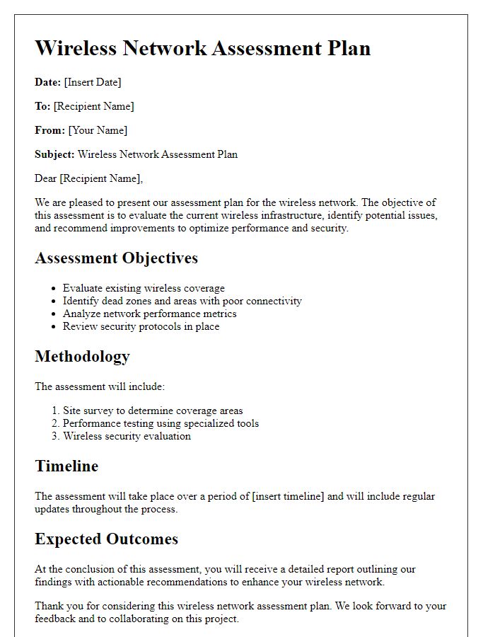 Letter template of wireless network assessment plan