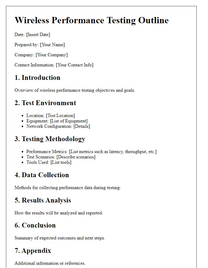 Letter template of wireless performance testing outline