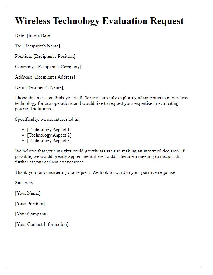 Letter template of wireless technology evaluation request