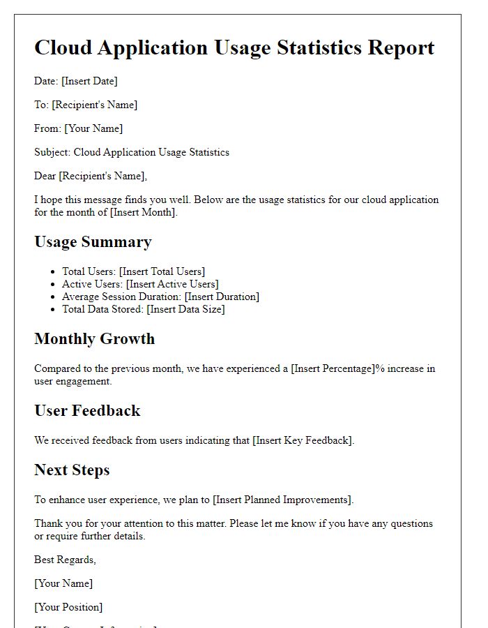 Letter template of cloud application usage statistics