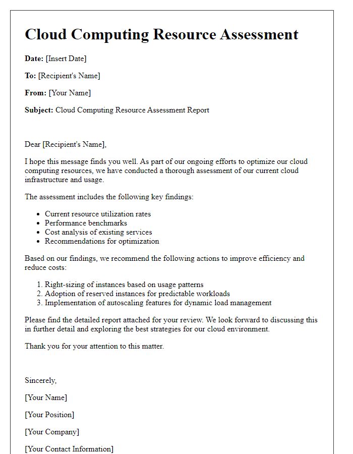 Letter template of cloud computing resource assessment