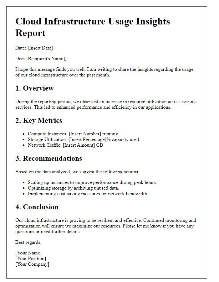 Letter template of cloud infrastructure usage insights