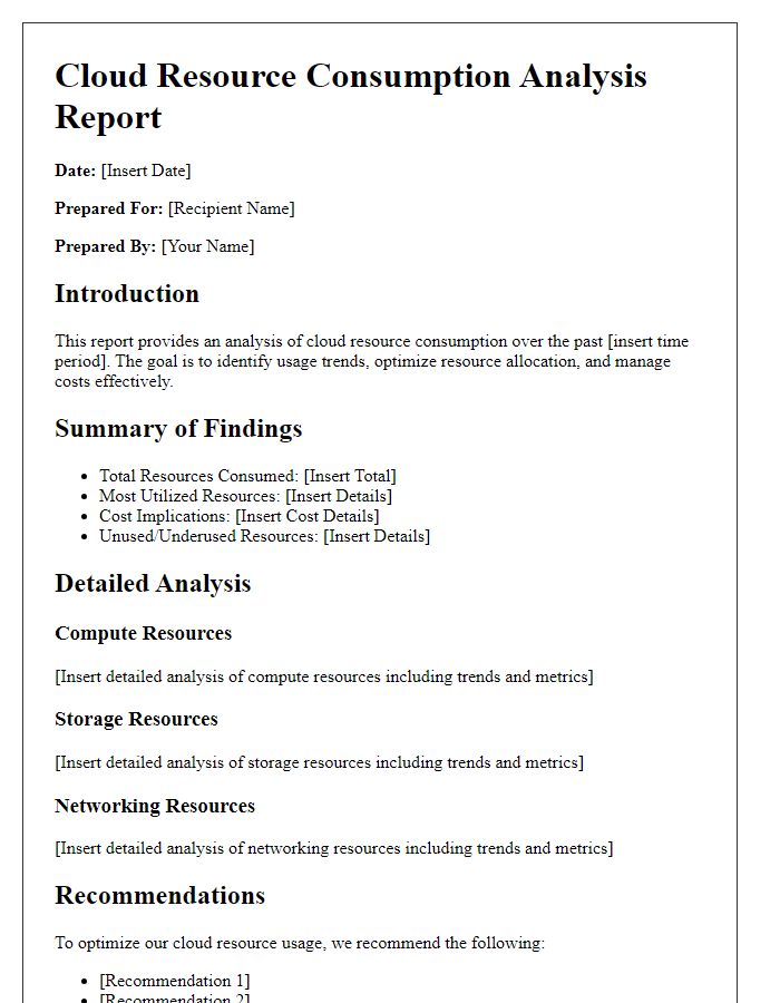 Letter template of cloud resource consumption analysis