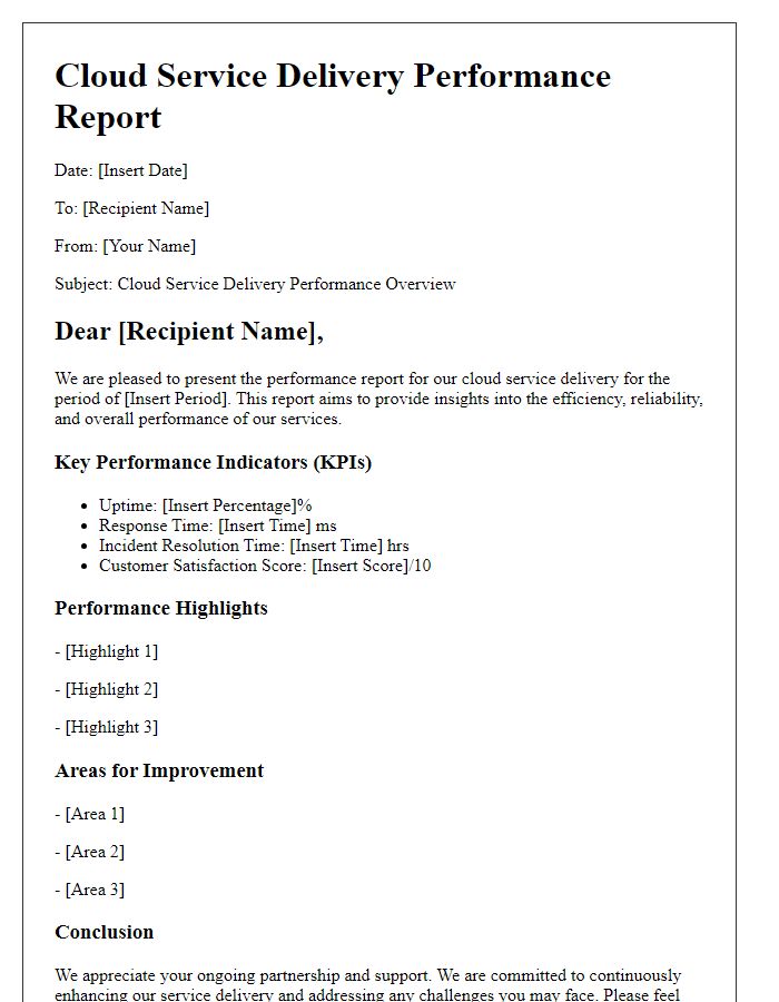 Letter template of cloud service delivery performance