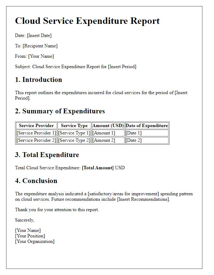 Letter template of cloud service expenditure report