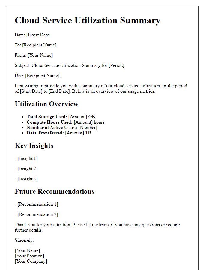 Letter template of cloud service utilization summary