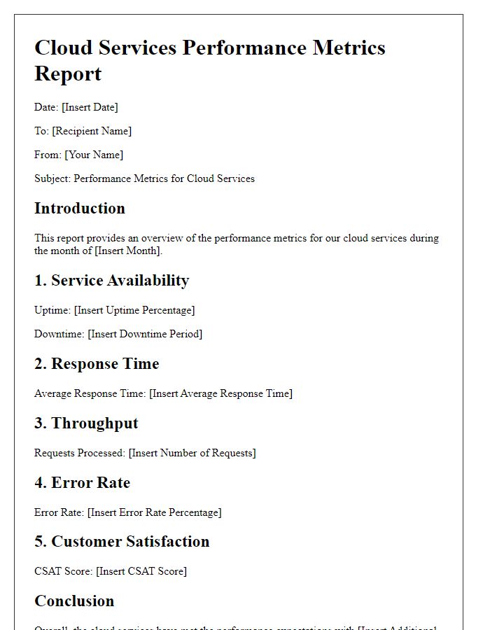 Letter template of cloud services performance metrics