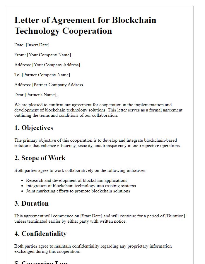 Letter template of agreement for blockchain technology cooperation