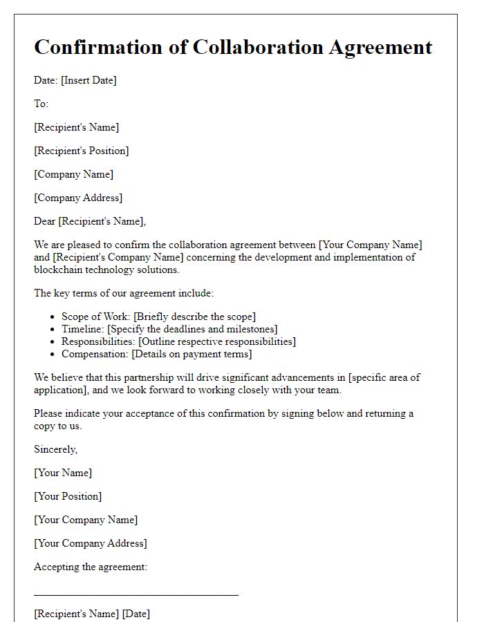 Letter template of confirmation for blockchain technology collaboration agreement