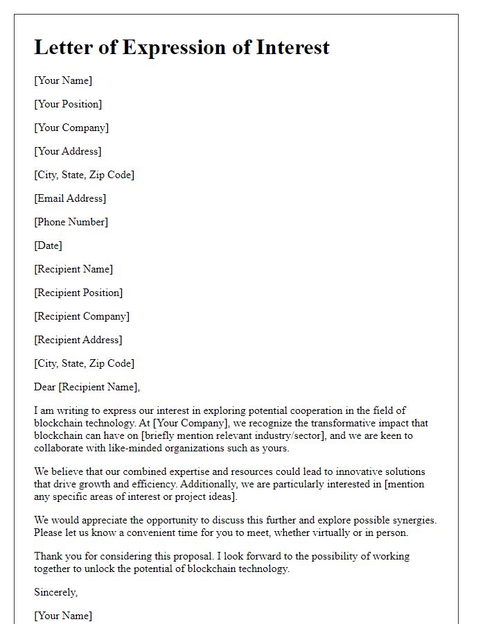 Letter template of expression of interest in blockchain technology cooperation
