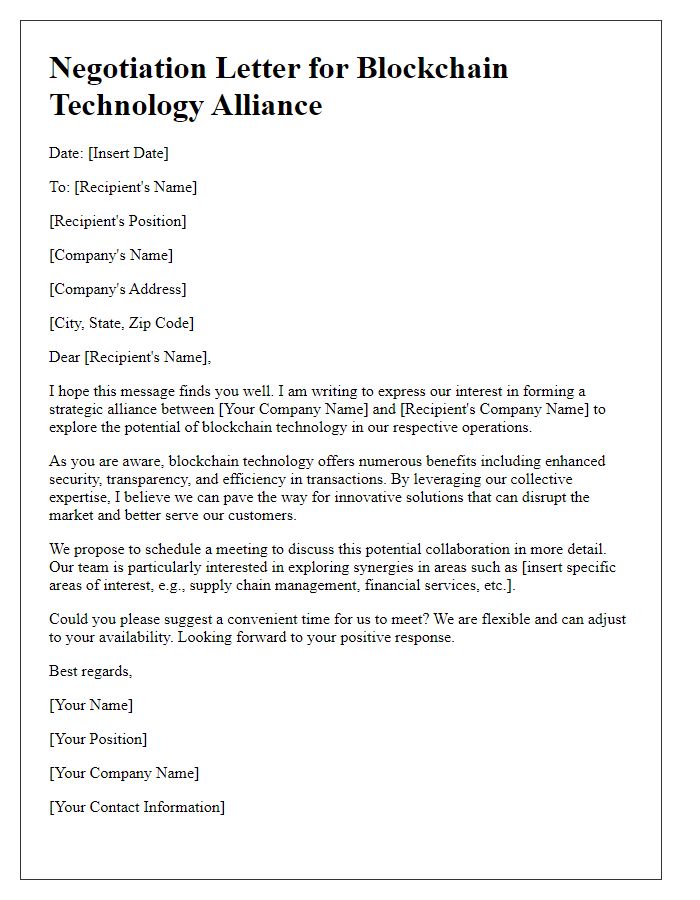 Letter template of negotiation for blockchain technology alliance