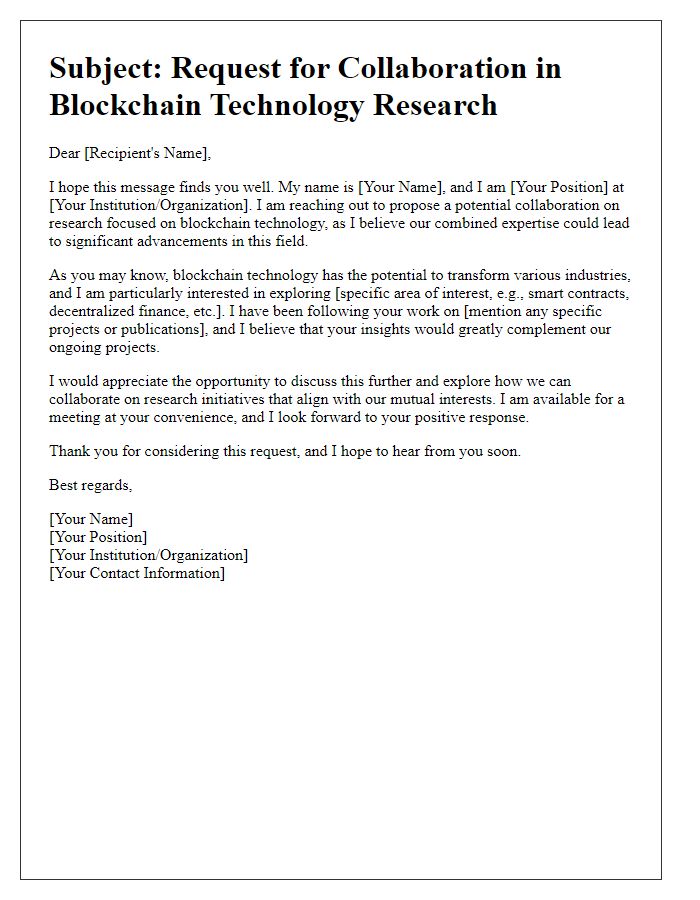 Letter template of request for blockchain technology research collaboration