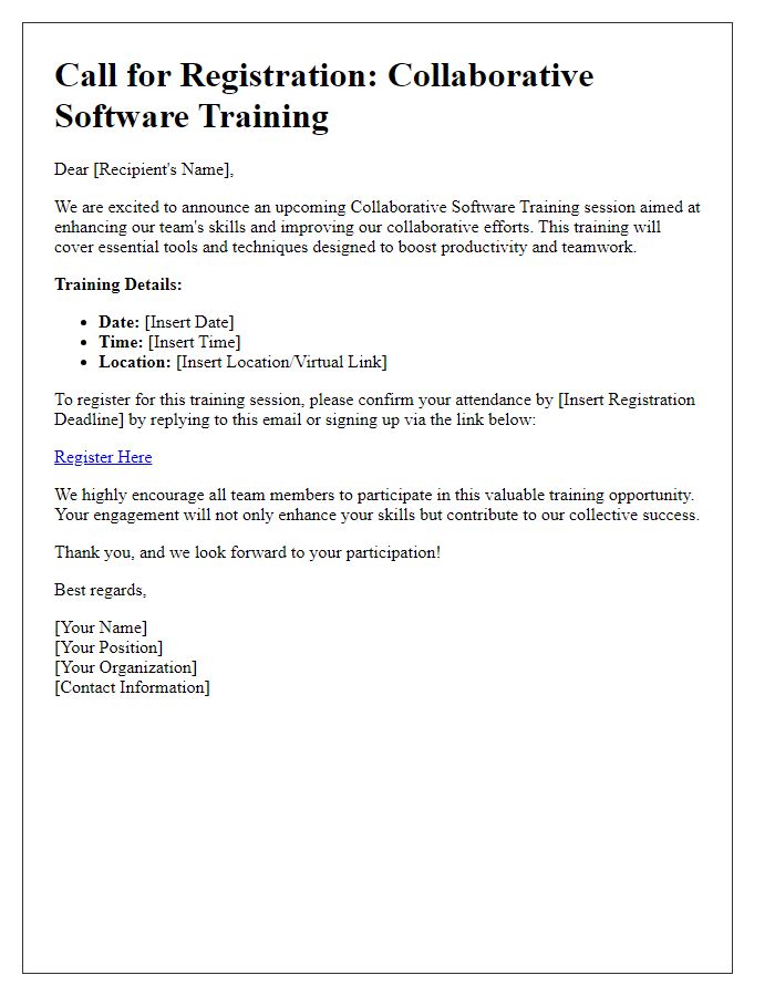 Letter template of call for registration for collaborative software training