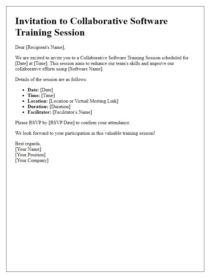 Letter template of invitation for collaborative software training session