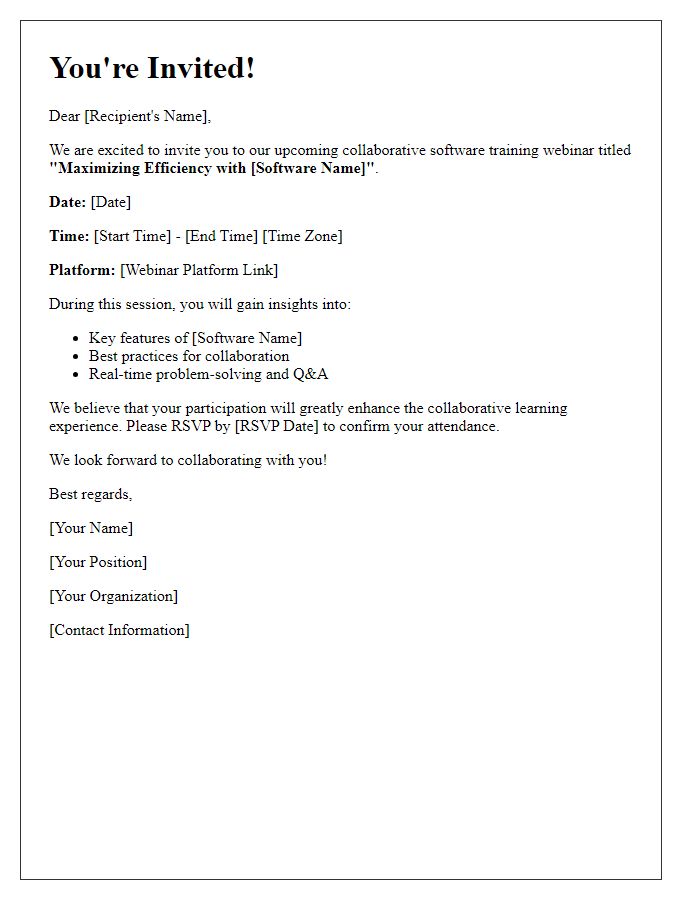 Letter template of invitation for a collaborative software training webinar