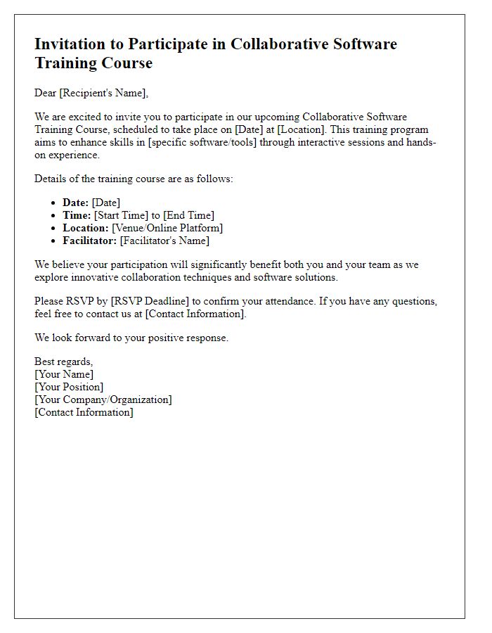 Letter template of invitation to participate in collaborative software training course