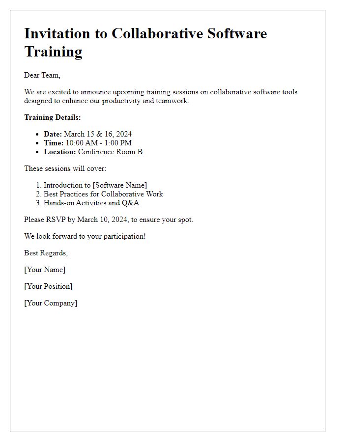 Letter template of notification about collaborative software training opportunities