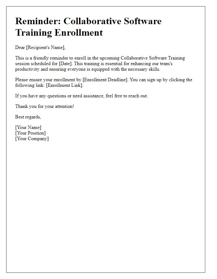 Letter template of reminder for collaborative software training enrollment