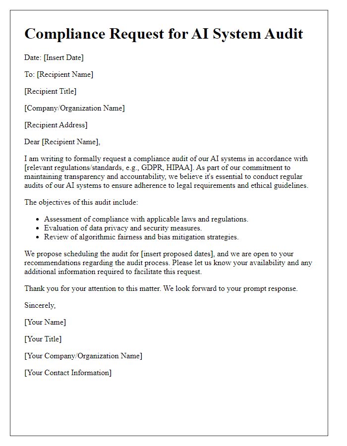 Letter template of compliance request for AI system audits